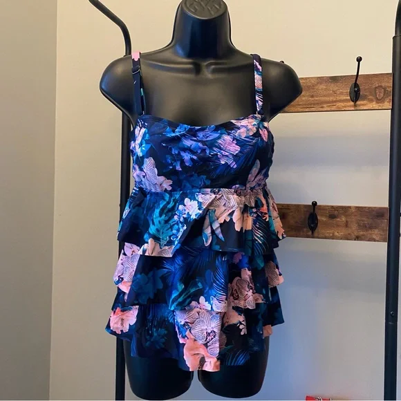 Island Escape Women's Tiered Tankini waist Minimizer bikini Top floral print 10 - Picture 5 of 6